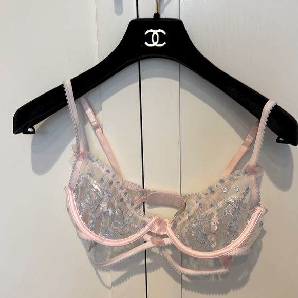 For Love And Lemons Foil Rose Pastel Blue and Pink Floral Bra - XS - Picture 3 of 6